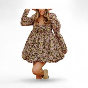 Buddy Love Stassie Puff Sleeve Babydoll Bubble Mini In Tanglewood Size S NWT